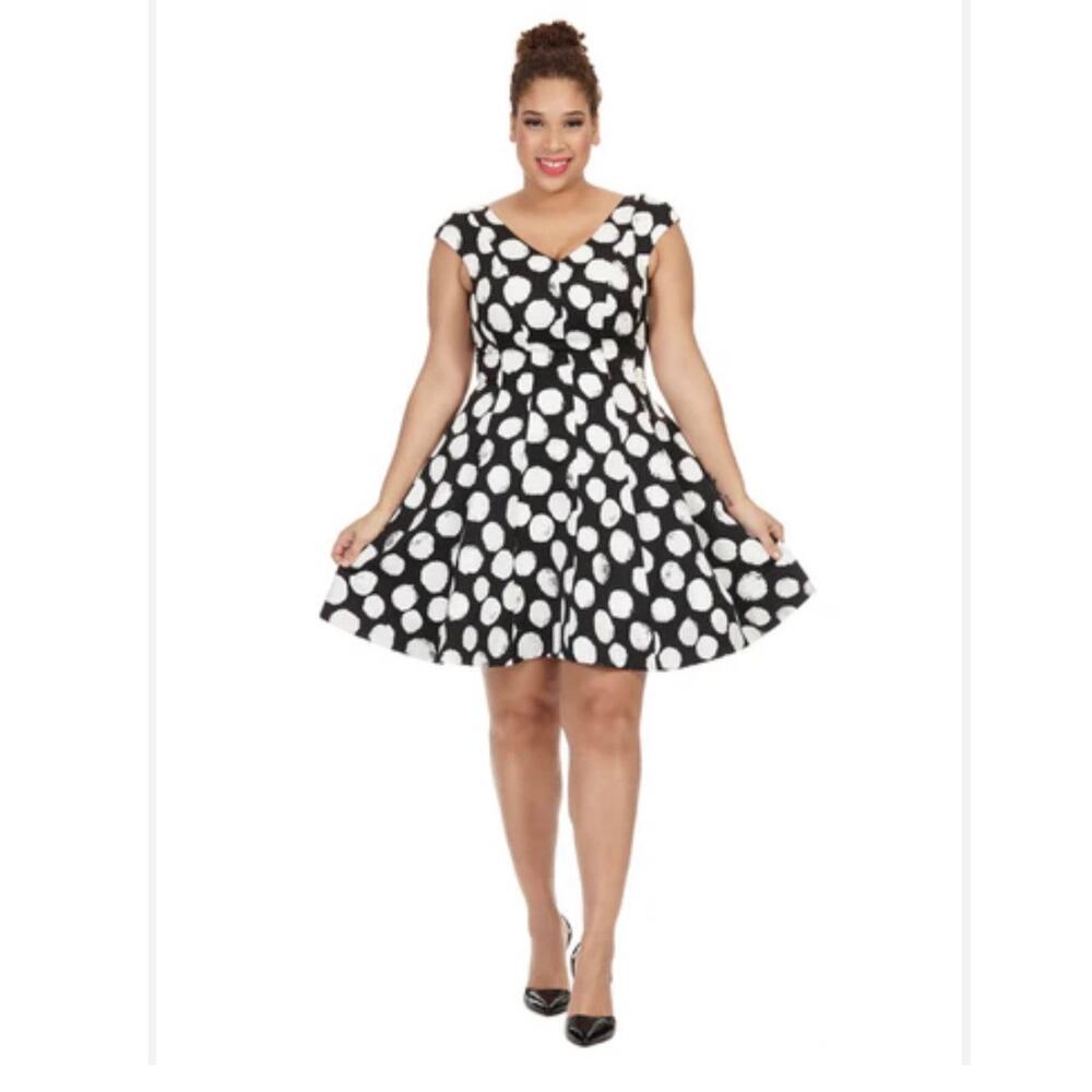 NWT Julia Jordan Black/White Polka Dot Fit & Flare Dress Double V-Neck Pockets 6 - Picture 3 of 16